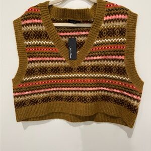 Lea & Viola Brown and Pink V-Neck Sweater Vest